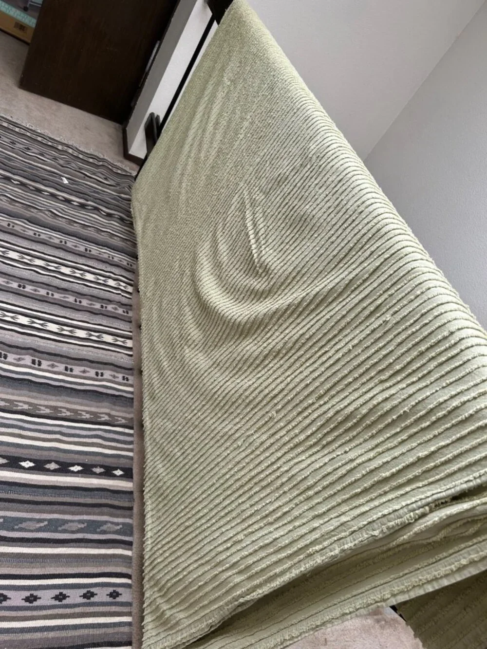 Tufted Chenille Sage Green 100% Cotton Bedspread Made in India Twin 110